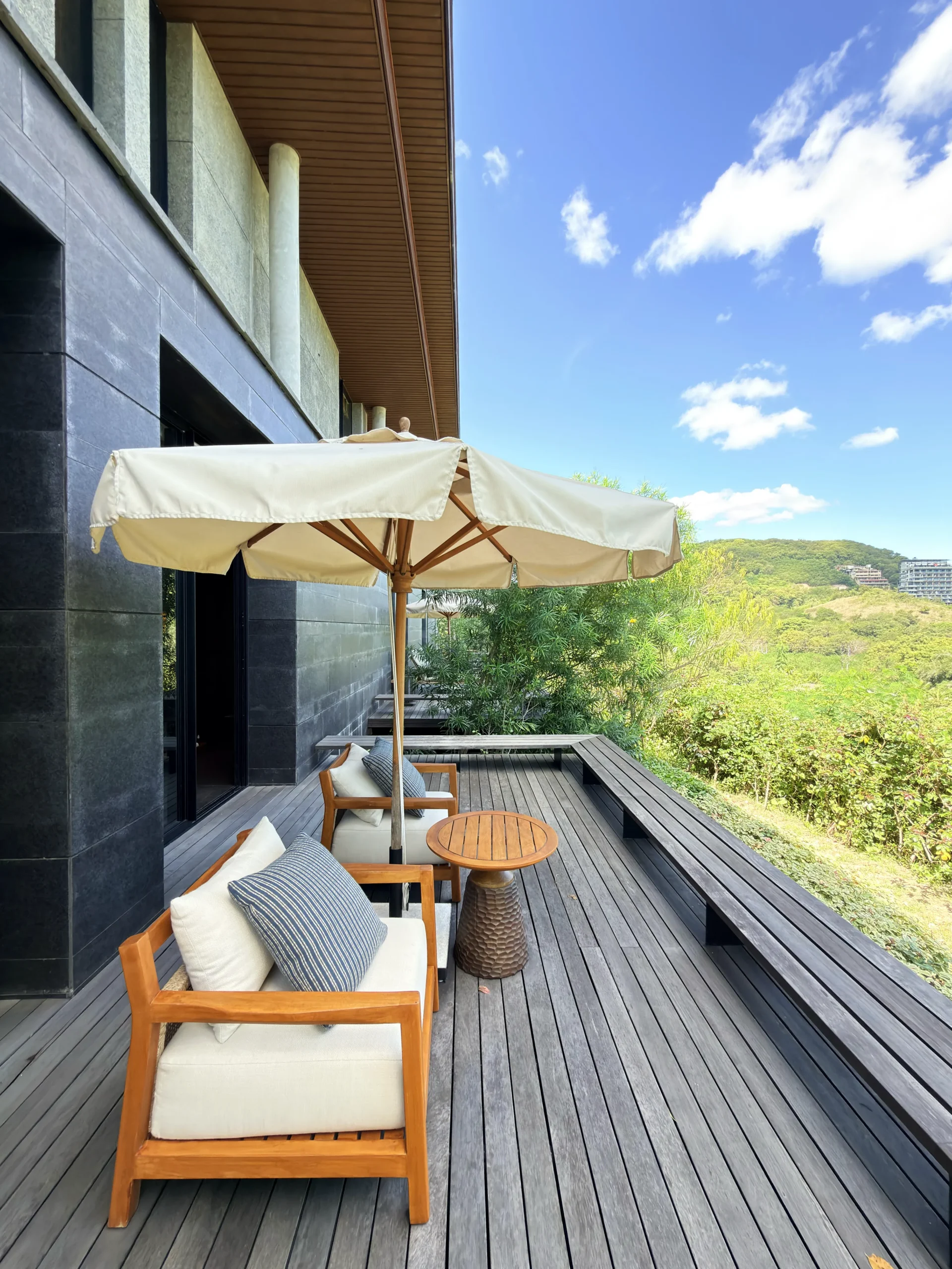 Serene private terrace at Di'A Spa, providing an exclusive outdoor space for quiet reflection and post-treatment relaxation.