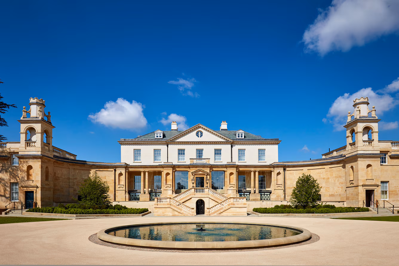 Grand historic facade of The Langley, a Luxury Collection Hotel in Buckinghamshire, set within its beautifully manicured estate grounds.